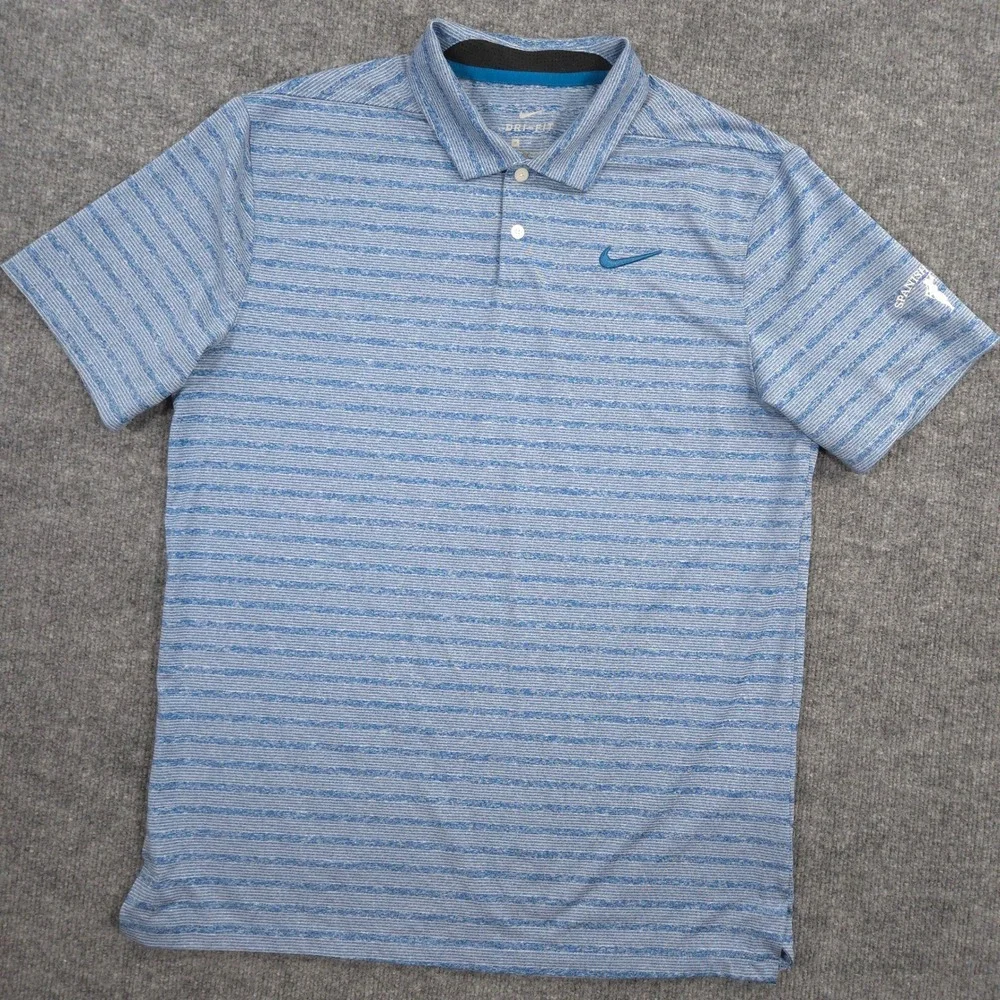 Nike Spanish Bay Dry Vapor Polo Shirt Mens M Blue White Striped Performance Golf